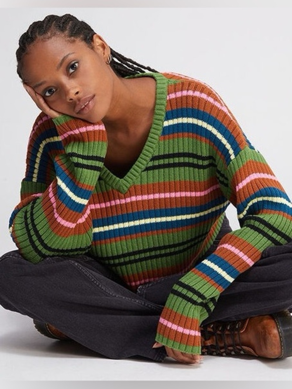 LA Hearts Striped Pullover Crop Knit Sweater, women’s size M
